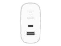 Belkin Dual Port Home Charger - Adaptateur secteur - 39 Watt - 2 connecteurs de sortie (USB, USB-C) - argent F7U061VF-SLV