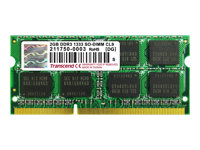 Transcend - DDR3 - module - 2 Go - SO DIMM 204 broches - 1333 MHz / PC3-10600 - CL9 - 1.5 V - mémoire sans tampon - non ECC - pour Dell Inspiron 15 N5040, 15 N5050; Latitude E6540, E7440; HP Pavilion dm1, dv7, g4, g6, G7 TS256MSK64V3U